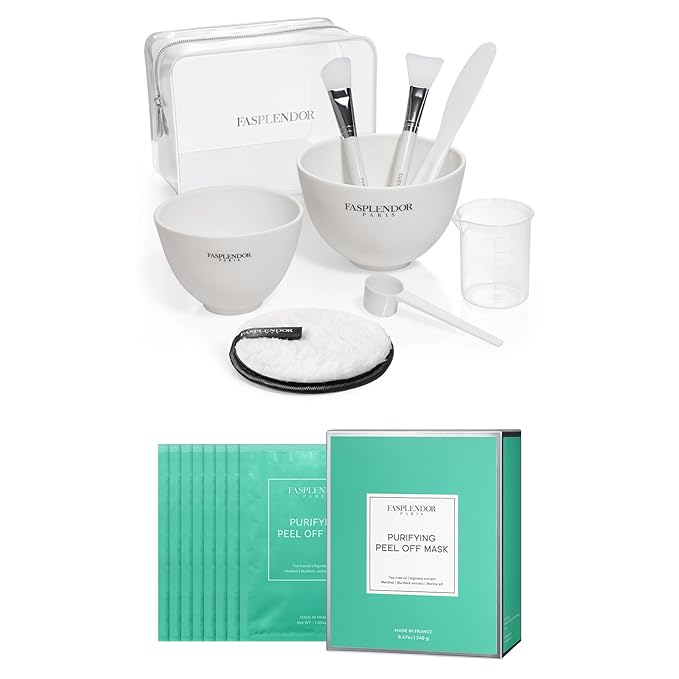 Peel-off Alginate Powder Face Mask with 9 in 1 Face Mask Mixing Bowl Set, SPA Quality, 240g/8Pcs