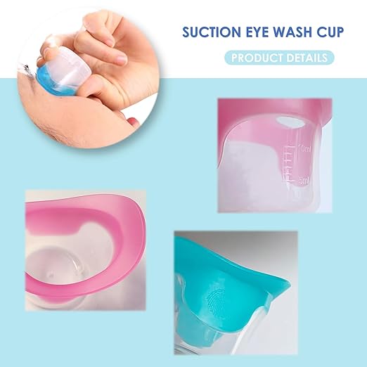 Silicone Eye Wash Cups, Eye Wash Bath for Refresh and Clean Tired Eyes, 4 Pcs Updated Version Pink and Blue with 2 Storage Containers