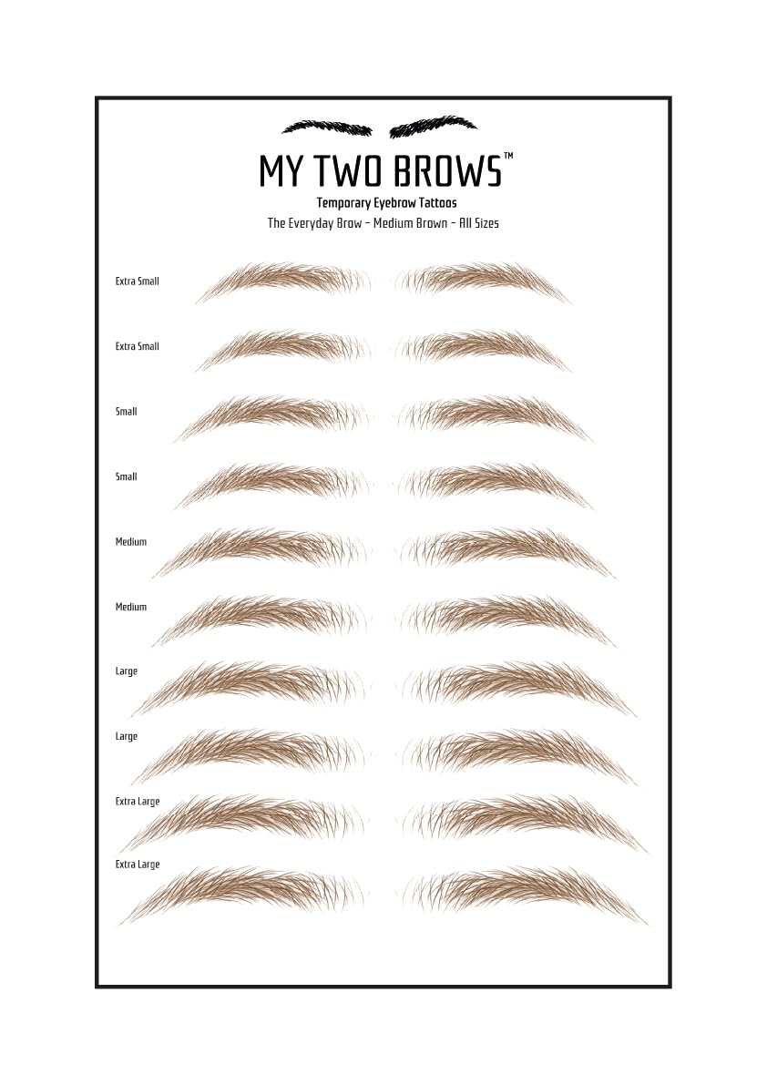 (10 pairs) Medium Brown Temporary Eyebrow Tattoo - Extra Large Size - Waterproof & Smudgeproof - Everyday Brow Style Eyebrow Stickers - Sheet Lasts up to 30 Days - Won't Work on Existing Brows