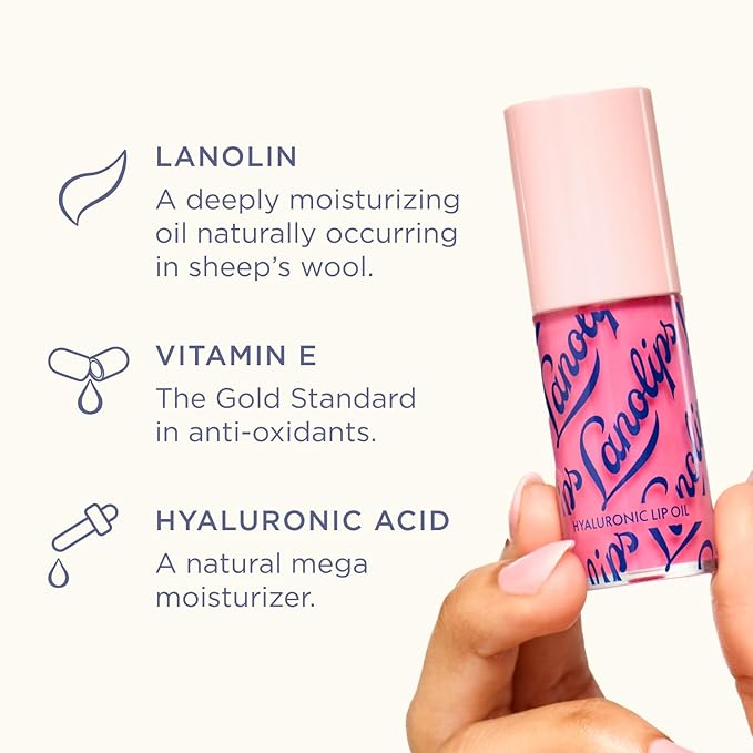 Lanolips Hydrating Lip Oil - Plumping Lip Gloss Infused with Lanolin Oil, Hyaluronic Acid & Vitamin E - Non-Sticky, Glossy Finish Beauty Products - Raspberry (0.2 Fl oz)