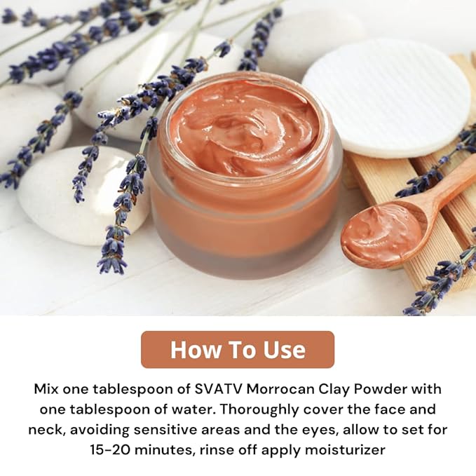 SVATV Red Moroccan Clay Powder | Red Clay | Skin care| Hair Mask | Face Scrub | Skin Care Detox -227 Gram, Half Pound, 8 Ounce