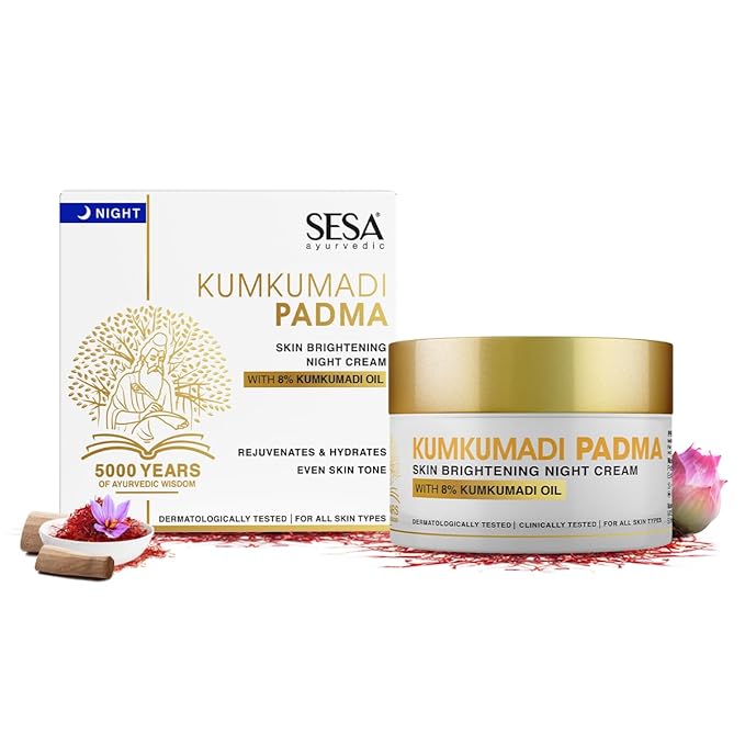 8% Kumkumadi Padma Night Cream Skin Brightening, Helps Reduce fine lines & wrinkles I Promotes Skin Rejuvenation & Skin Repair I Anti -Ageing, Even Skin Tone, 50g or 1.69 Oz