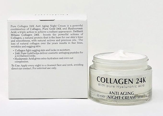 Delfanti-Milano • COLLAGEN 24K • Anti-Aging Night Cream • Face and Neck Moisturizer with pure Hyaluronic Acid • Made in Italy