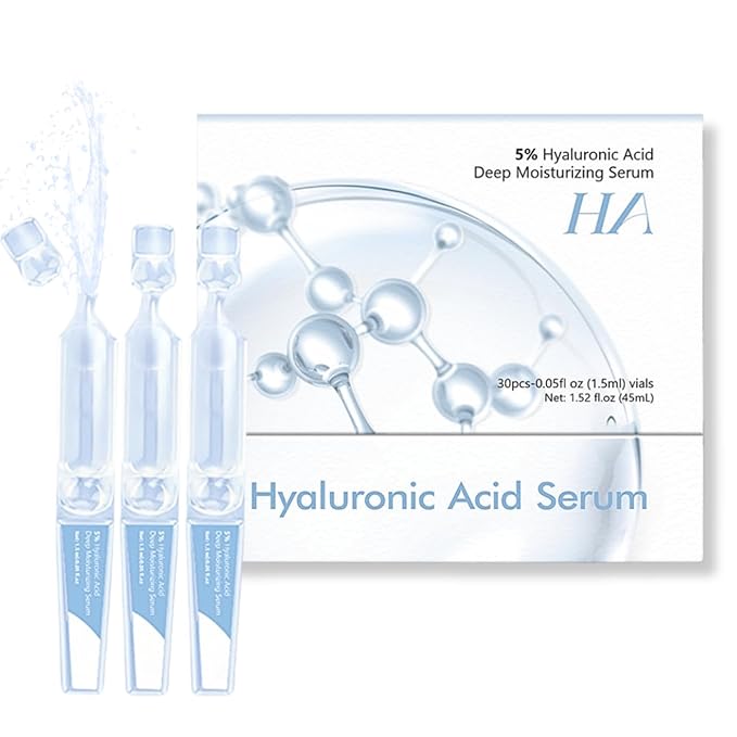 5% Hyaluronic Acid Serum Ultra-Hydrating Vials - Hyaluronic Acid Serum for Face - Face Ser um for Women Anti Aging - Single-Use Hyaluronic Ac id Tubes - Firm,Soothe,Nourish Ultra Hydrating (30pcs)
