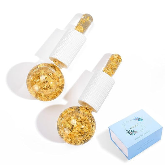 Ice Cryo Sticks Facial Globe with Golded Essence- 2PC Cooling Globes for Cold or Hot Skin Massagers, Face Globe for Skin Care Routine