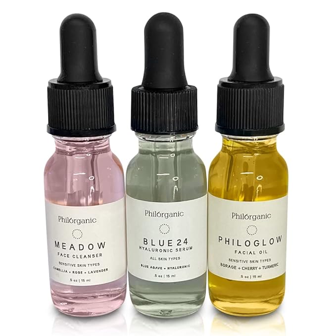 Philorganic Sustainable Facial Care Kit- Organic Trio Set- Cleanser, Hyaluronic Serum, & Oil - Self-Care Spa Moment & Gift - Small Batch USA Made