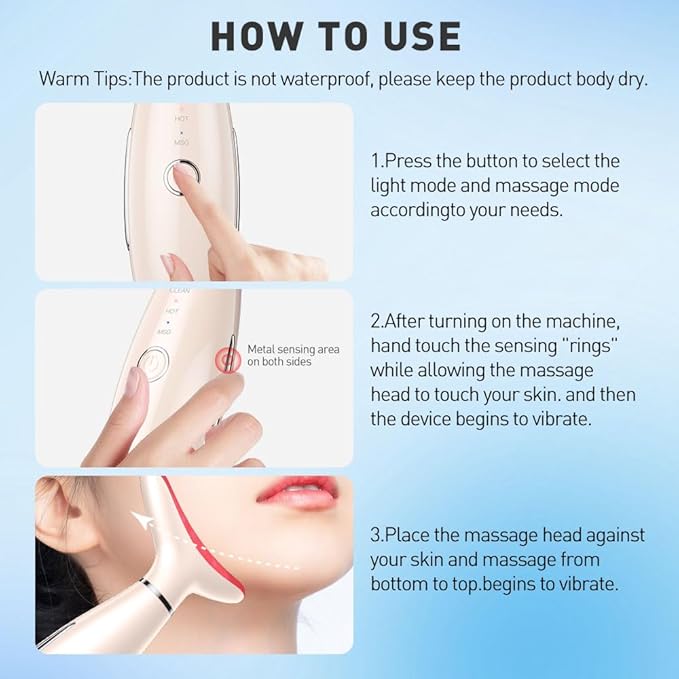 7 Color Facial Massager, 3 Modes Face Sculpting Tool, Vibrating Neck Face Massager with Thermals (Nude)