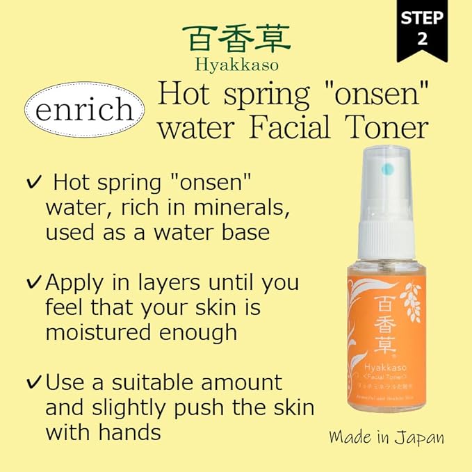 Hyakkaso Hyaluronic Acid & Herbs Serum, Natural Skincare, Hot Spring Onsen water & Minerals, Moisturing and Hydration, All Skin types 50ml 1.7 fl Oz with Mini Soap, Toner glass skin trabel