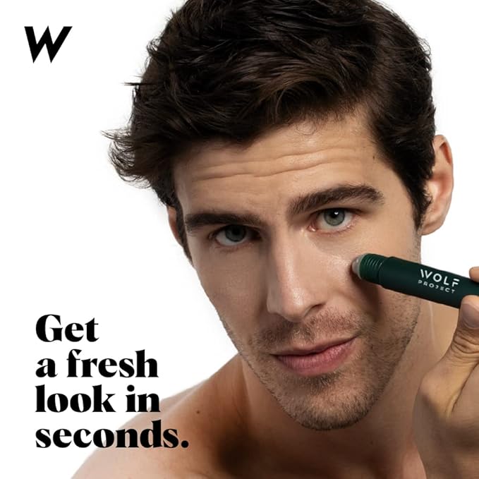 Wolf Project Eye Care Set - Energizing Eye Roller + Under Eye Mask for Dark Circles and Puffiness, With Caffeine, Vitamin C and Peptides