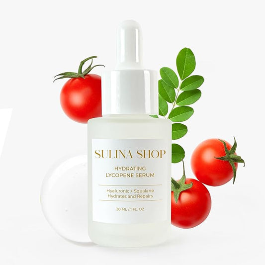 Hydrating Lycopene Tomato and Hyaluronic Acid Serum for Face and Neck, Olive Squalane and Moringa Skincare for Smooth Skin, Lightweight and Non-Greasy Formula for All Skin Types