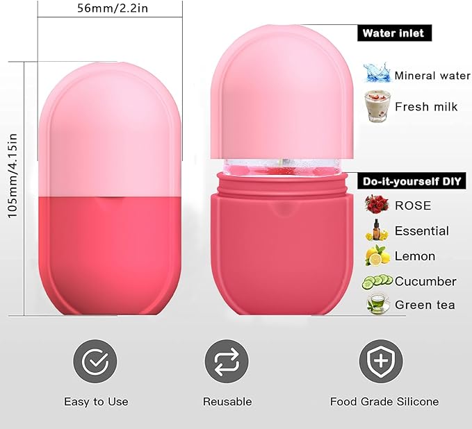KOGITI Ice Mold for Face，Ice Roller for Face & Eye, Beauty Facial Ice Rollers Ice Holder Mold Face Puffiness Relief Massage Skin Care Tools, Ice Facial Cube (New-Pink)