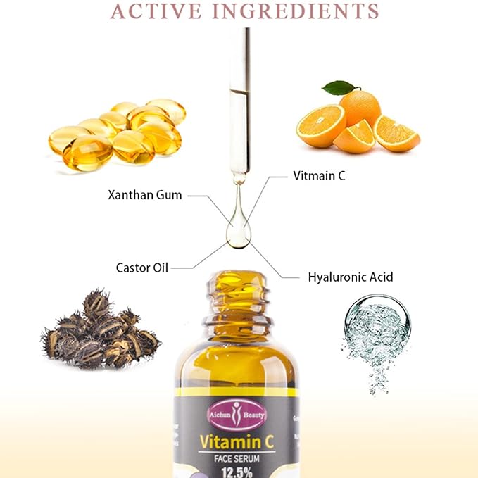 AICHUN BEAUTY 12.5% Vitamin C Face Serum Moisturizing Anti-Freckle Anti-Aging 30ml/1.01Fl. Oz