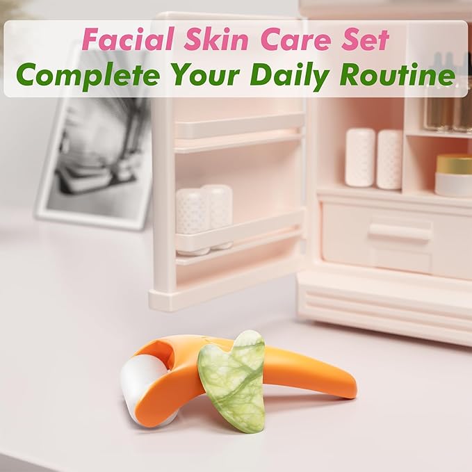 Ice Roller & Gua Sha Set, Skin Care for Face Wrinkles and Puffiness, Self Facial Massage Tools