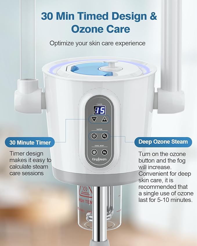 Kingsteam 2 in 1 Hot and Cold Facial Steamer, 30 Min Timer, Ionic Facial Steamer for Home, Esthetician, Professional Nano Water Mist with Large Water Volume for Beauty Salons - Ozone Facial Sprayer