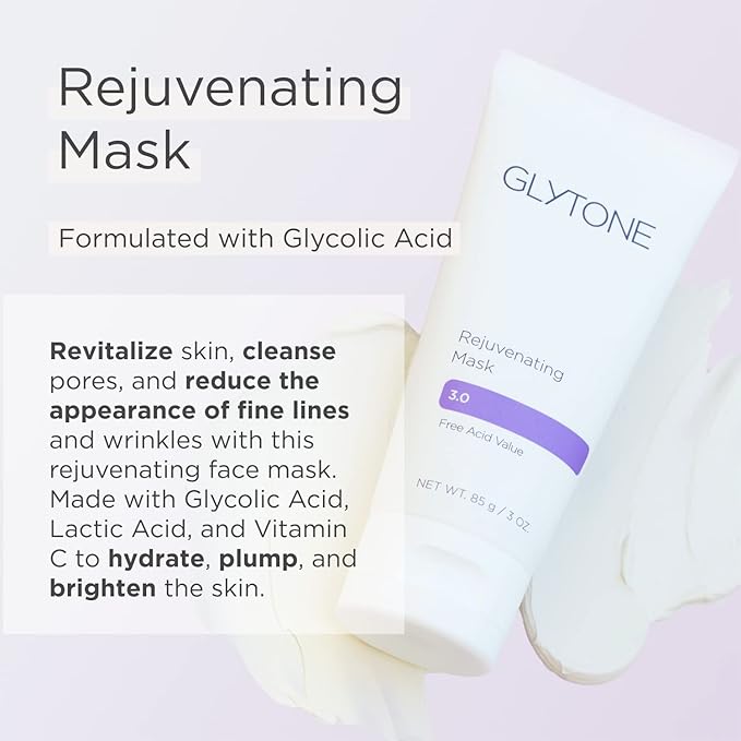 Glytone Rejuvenating Mask - 3% Pure Glycolic Acid, Lactic Acid, Vitamin C & Collagen - Purify & Exfoliate - For All Skin Types - Fragrance-Free - 3 fl. oz.