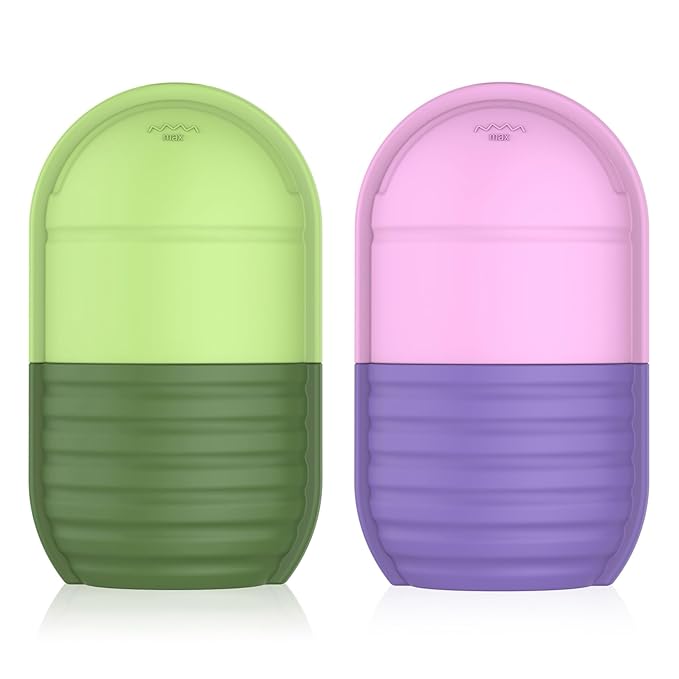 2Pcs Ice Roller for Face, Ice Face Roller, Reusable Silicone Ice Mold for Face, Facial Beauty Ice Roller Skin Care Tools for Shrink Pores Anti Wrinkle Reduce Puffiness (Green + Purple)
