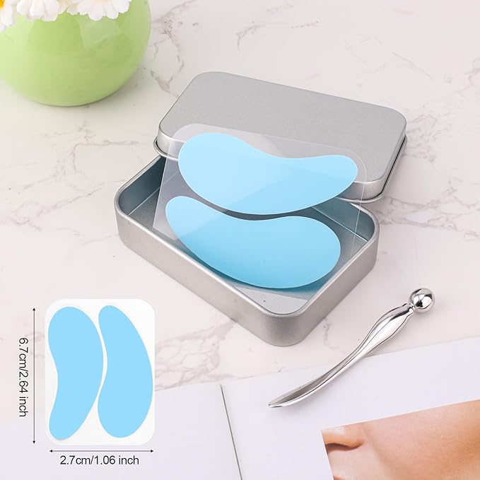 Reusable Eye Patch, Silicone Reusable Eye Gel Pads Eye Wrinkle Patches Under Eye Mask, Plump Fine Lines & Wrinkles with Metal Eye Cream Applicator & Tin Case (Blue)