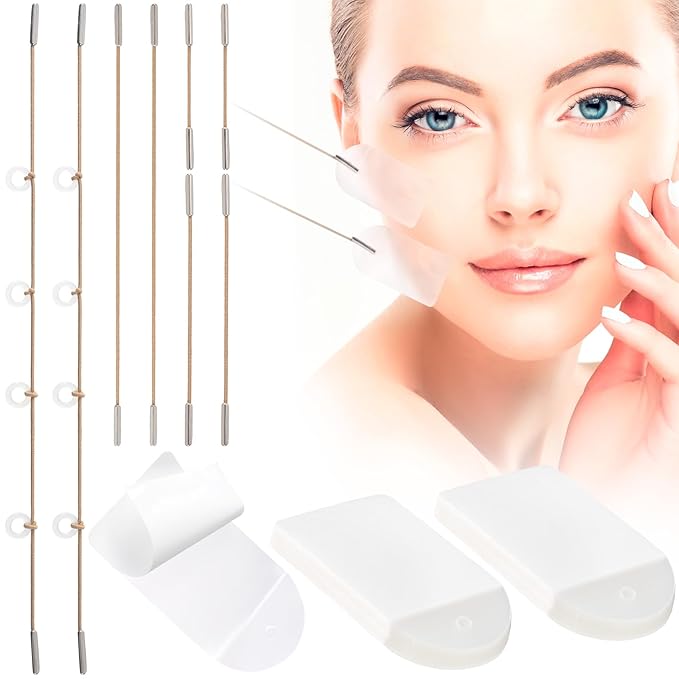 40 Pcs Face Tape Lifting with 8 Pcs Lifting String, Invisible Instant Adhesive Face Lift Tape, Waterproof Hypoallergenic Face Tape for Sagging Skin, Neck, Double Chin, Eye Wrinkles