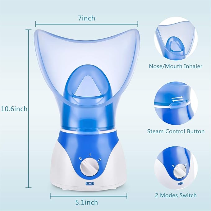 Face Steamer for Facial Deep Cleaning, Facial Steamer for Face, 2 Modes Facial Steamer for Unclogs Pores, Hydrating, Blue(Include Blackhead Remover Kit, Mask Brush, Headband)