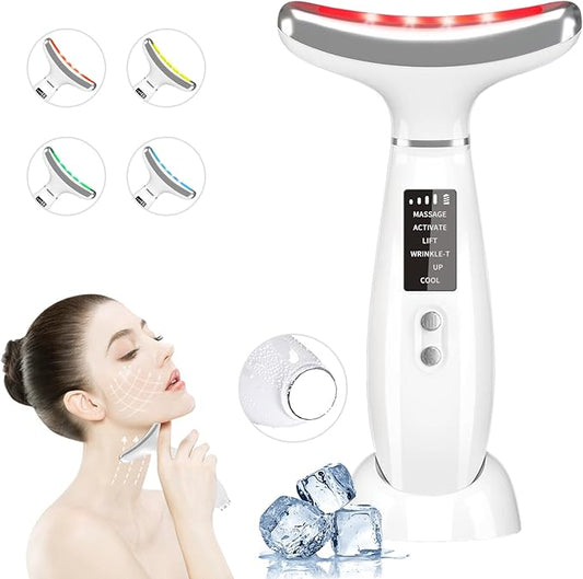 Red Light Therapy for Face and Neck, 4 Color LED Facial Light Therapy Device for Skin Care at Home, Micro-Current Vibration Facial Cold and Hot Service, Multifunctional Facial Skin Care Tools