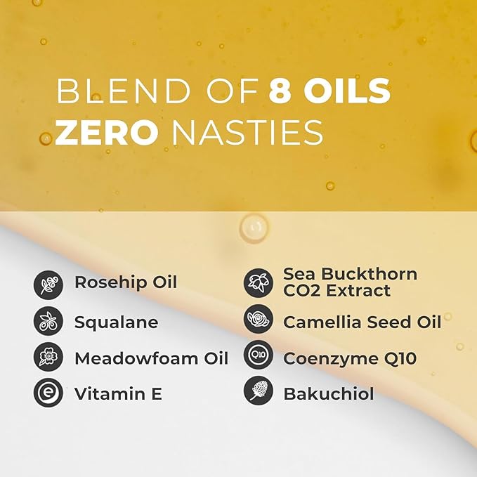 SuperRenew Organic Face Oil Hydrating Facial Skin Care Products with Bakuchiol, Sea Buckthorn, CoQ10, Squalane Face Moisturizer for Dry Skin, Anti-Aging Oil Women’s Night Routine (35ml) - Green bag