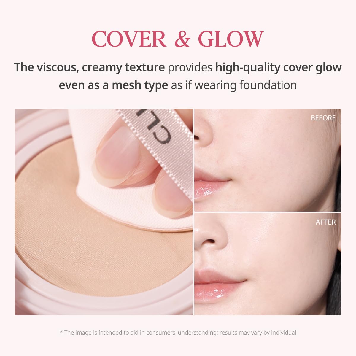 CLIO Kill Cover Mesh Glow Cushion Foundation ([Refill Included] 15g*2, 24W SAND), Glass Skin, Long-Lasting, Lightweight, Buildable Coverage, Glowy Skin Makeup