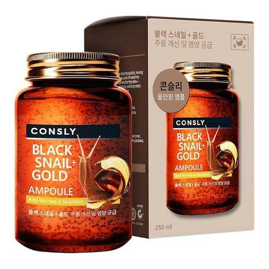 CONSLY_Black Snail Mucus- Serum, Anti-Wrinkle, Nourishing Essence, Toner, and Serum for Face, Neck, and Décolleté, Hydrating and Revitalizing, 250ml