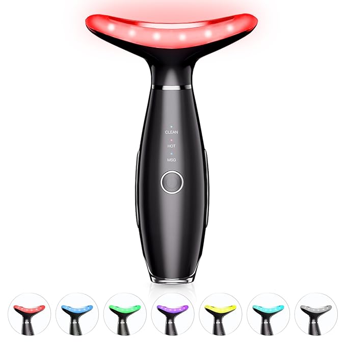 7 Color Neck Face Massager - Facial Massager Tool for Skin Care at Home, Vibrating Face Massager with Thermals, Galvanic Machines Black