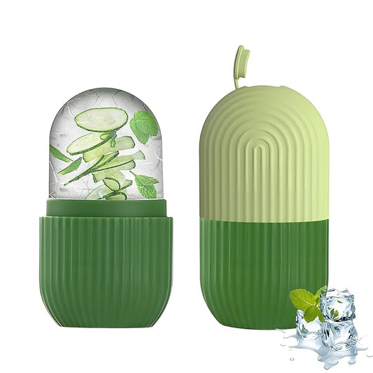 Upgraded Facial Ice Roller for Self Skin Care of all Types, Cold Face Ice Roller Facial Massager for Shrink Pores Anti Wrinkle Reduce Puffiness Improve Skin Elasticity, Striped (Green)