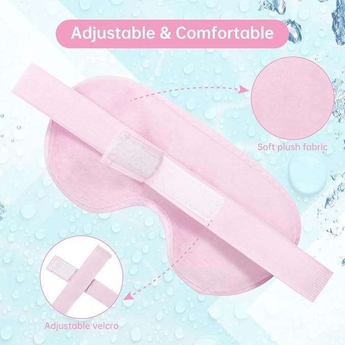 2 PCS Reusable Hot Cold Therapy Gel Bead Eye Mask for Puffiness, Dark Circles, Bags, Dry Eyes, Headaches, Migraines, Stress Relief - Cooling Ice Pack (Pink)