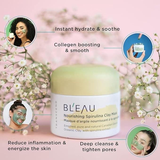 BL'EAU Nourishing Spirulina Clay Mask - Hydrate skin Replenish and Soothe and Pore Tightening, 80 g ℮ Net Wt. 2.8 oz