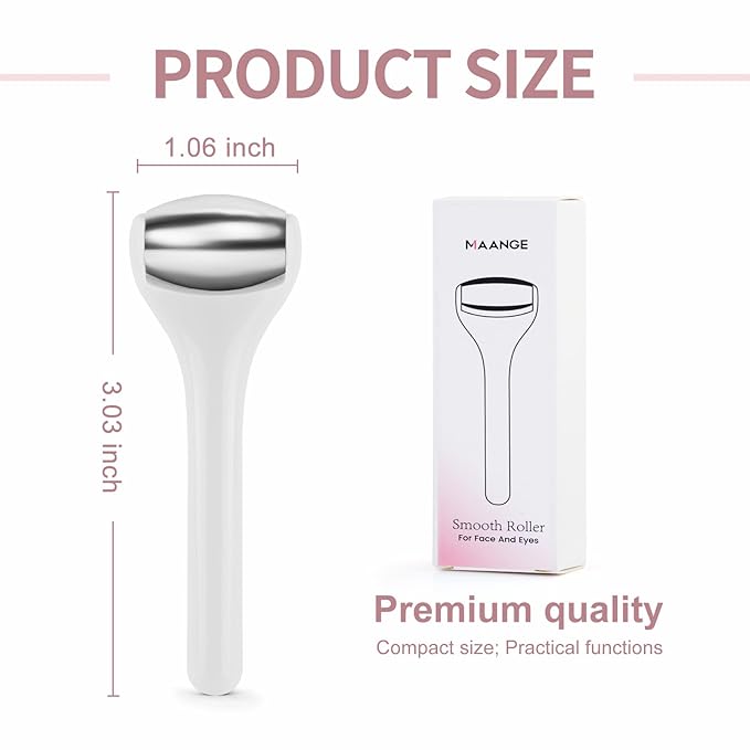 MAANGE Mini Eye & Face Rollers for Eye Massager, Stainless Steel Eye Ice Roller for Relief Puffiness Migraine Skincare Facial Roller (White)