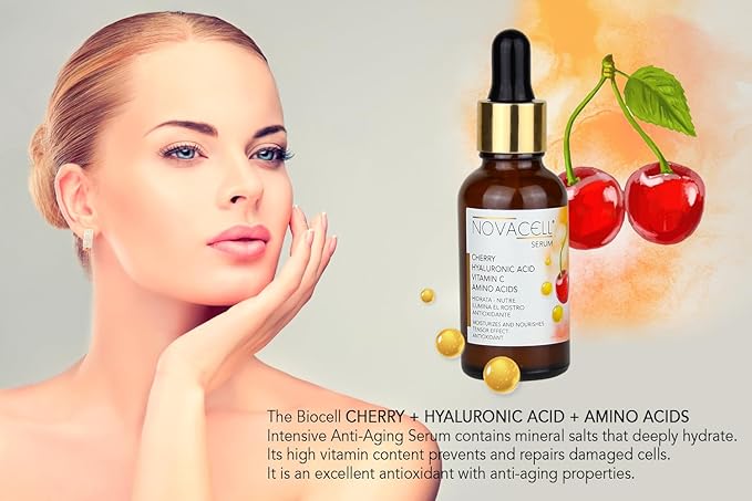 Cherry Facial Serum - Hyaluronic Acid, Vitamins A, B & C with Amino Acids, Deeply Hydrates, Tightening Effect & Youth Preserving - 30 ml