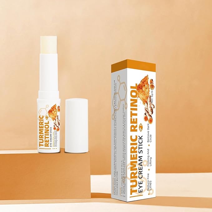 2PCS Retinol Eye Stick for Anti Aging, Turmeric Eye Cream for Dark Circles and Puffiness Fine Lines Moisturizer Under Eye Balm Stick Hydrating Eye Cream with Retinol Stick 5g/pc
