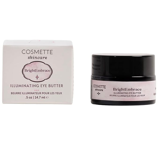 Cosmette Bright Embrace Vitamin B3 Eye Cream, Vegan Under Eye Butter for Protection & Hydration With Marula & Plum Oils, Gentle Serum for Sensitive Skin, Natural Skincare, 0.5 FL Oz