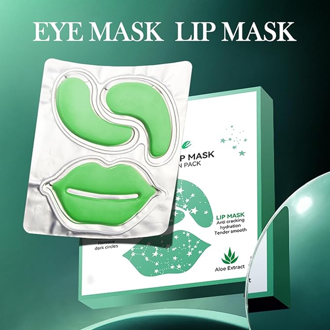YP 10 Pairs Aloe Vera Under Eye Patches and Moisturizing Lip Mask Set - 10 Pcs Aloe Vera Under Eye Patches, Refines Eye mask Lines Essence for Women Gifts