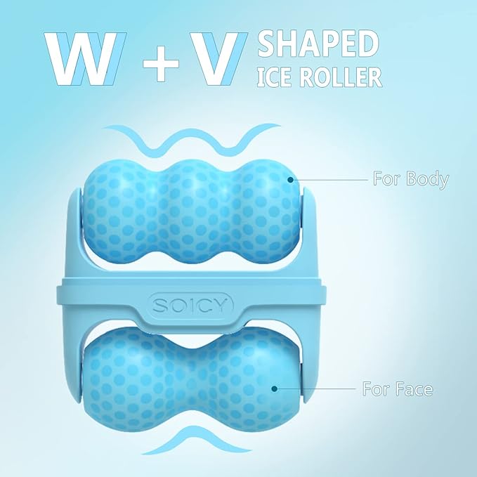 Ice Roller Double Ended, Ice Roller for Face & Eye Puffiness Relief, Ice Face Roller Massager for Migraine Pain, 2 in 1 Facial Ice Roller Skin Care Tool for Whole Body Minor Injury Cold Compress