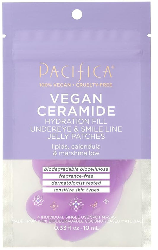 Pacifica Undereye Mask Vegan Ceramide Hydrating Jelly Eye Patches - Under Eye & Smile Line Masks for Fine Lines & Puffiness, Barrier Repair for Sensitive Skin, Fragrance-Free Vegan Clean Beauty