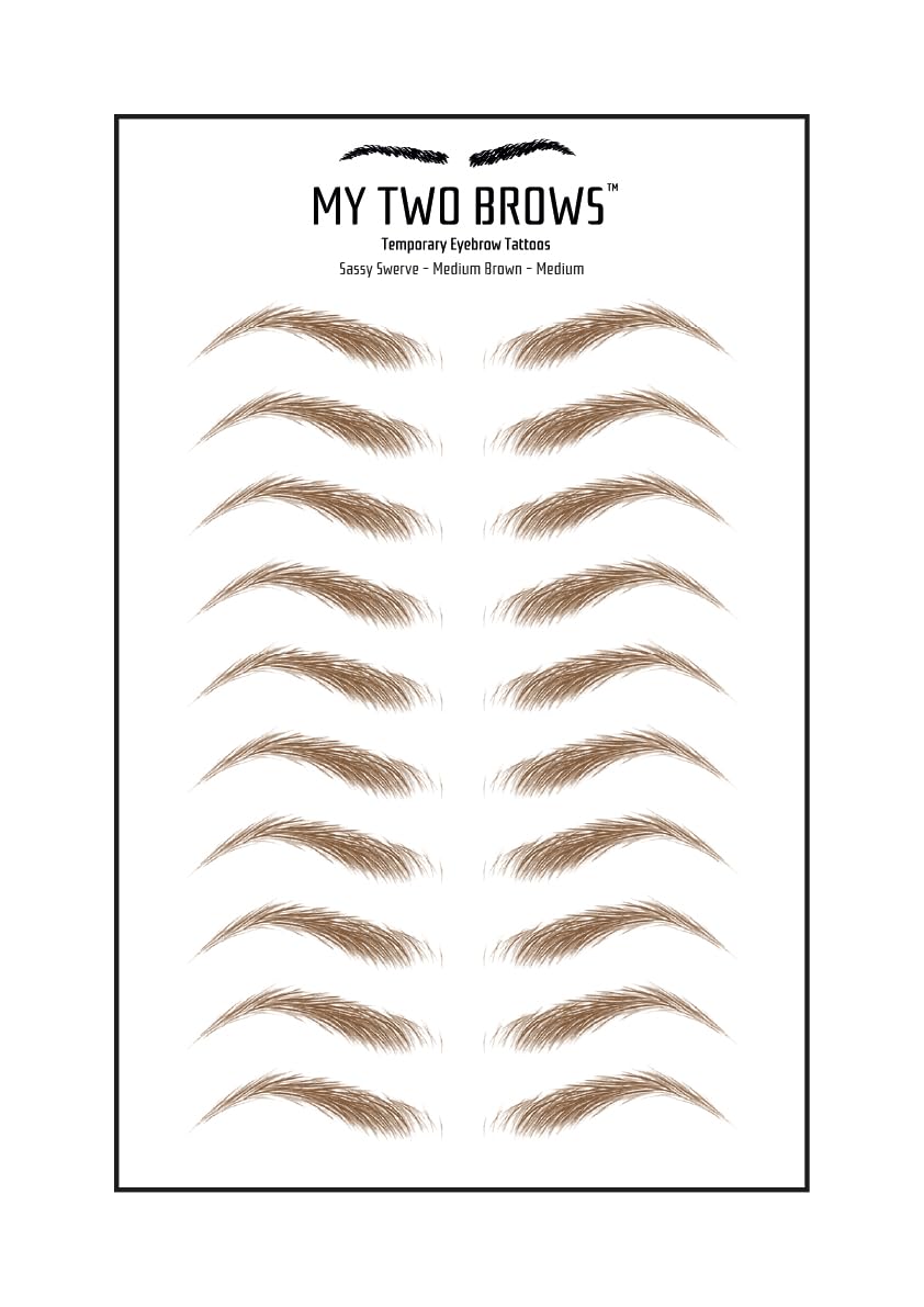(10 pairs) Ash Brown Temporary Eyebrow Tattoo - Small Size - Waterproof & Smudgeproof - Assertive Arch Style Eyebrow Stickers - Sheet Lasts up to 30 Days - Won't Work on Existing Brows