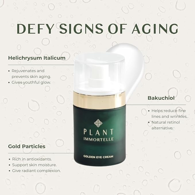 Golden Under Eye Cream - Hydrating Face Cream with Bakuchiol, Helichrysum Intensive Under Eye Renewal, Moisturizer Eye Cream Anti Aging Effect