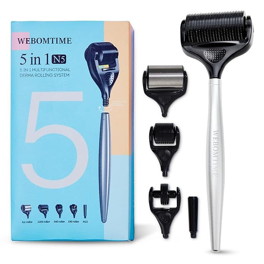 Derma Roller Kit for Hair Beard Face Body Scalp 5-in-1 0.25mm Titanium Microneedle Roller Ice Roller Steel handle