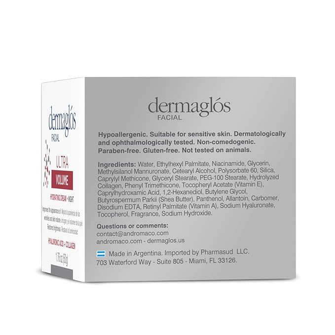 Dermaglos Ultra Volume Anti-Aging Night Cream with Hyaluronic Acid, Collagen and Niacinamide, Hydrating and Firming Face Moisturizer, Improves the Appearance of Wrinkles & Skin Volume, 1.76 Oz