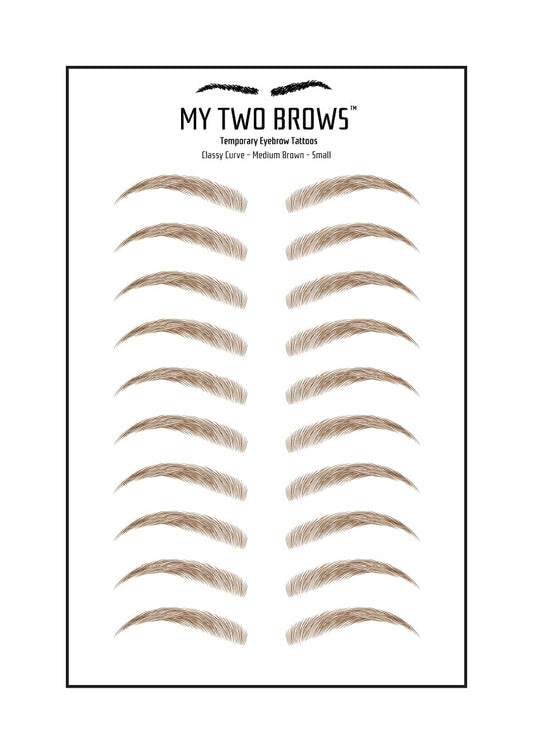 (10 pairs) Medium Brown Temporary Eyebrow Tattoo - Small Size - Waterproof & Smudgeproof - Classy Curve Style Eyebrow Stickers - Sheet Lasts up to 30 Days - Won't Work on Existing Brows