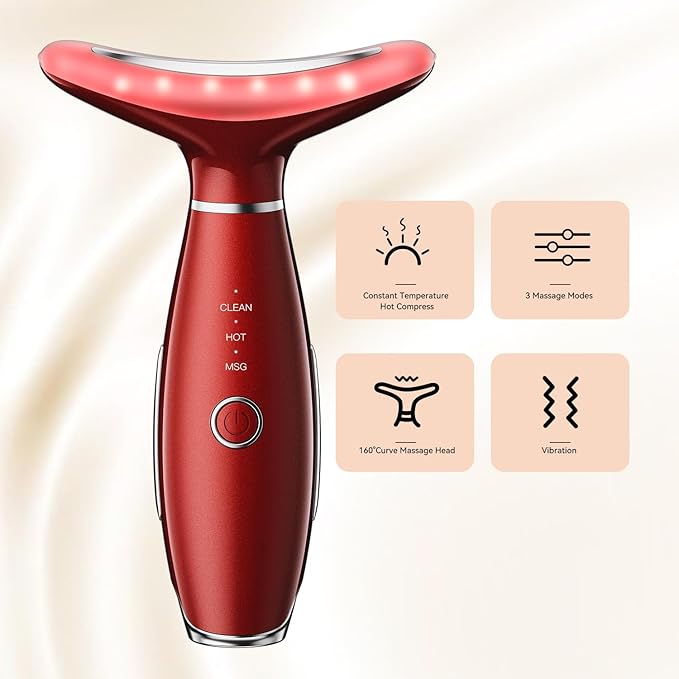 Neck Face Massager, Portable Face Sculpting Tool, 3 Modes Facial Massager, Face Massager Tool for Skin Care, Red