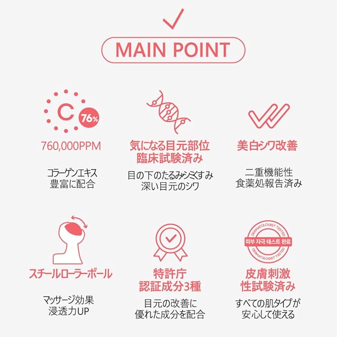 RiRe Collagen Eye Serum Stick 15ml(0.5 fl.oz.) Hydrolyzed Collagen 76%, Hypoallergenic, All Skin Type, Dermatologist Tested, Niacinamide, Adenosine,Airless Pump