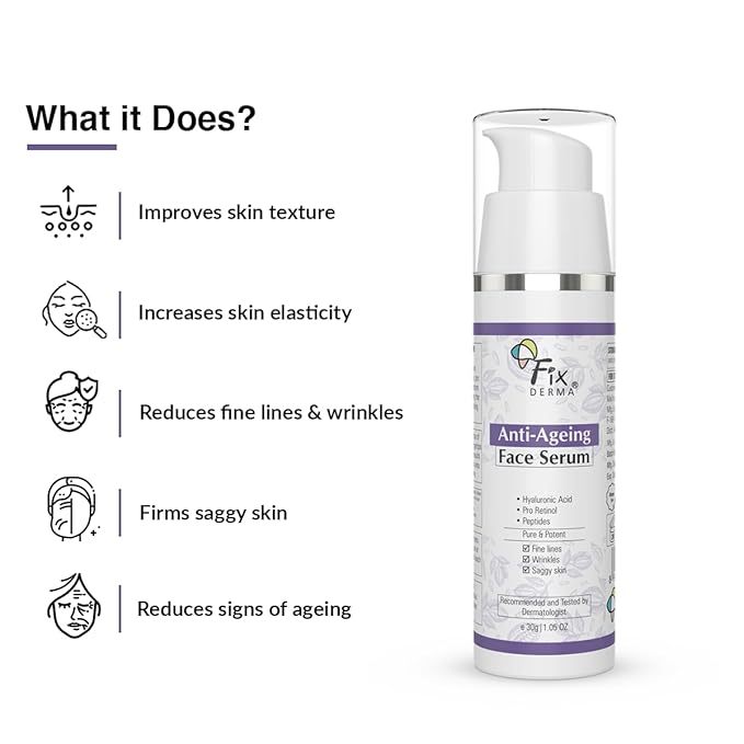 Fixderma Hyaluronic Acid Serum for Anti Ageing with Pro Retinol Serum for Face | Anti Ageing Serum for Fine Lines & Wrinkles | Face Serum for Men & Women | Face Serum for for all Skin Types - 30g