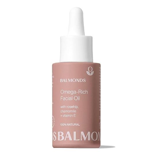 Balmonds Omega Rich Facial Oil, 100% Natural Skin Oil for Dry & Sensitive Skin, Fragrance Free & Made with Vitamin E Oil, Vegan & Cruelty Free (1.1 oz)