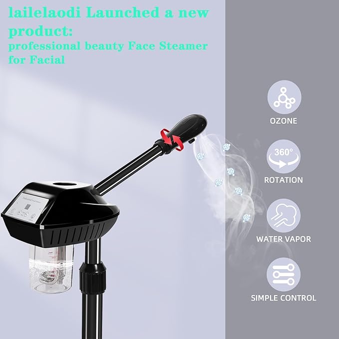 Professional Facial Steamer, Face Steamer on Wheels, Ozone Face Steamer, Facial Steamer for Spa, Salon and at Home Use