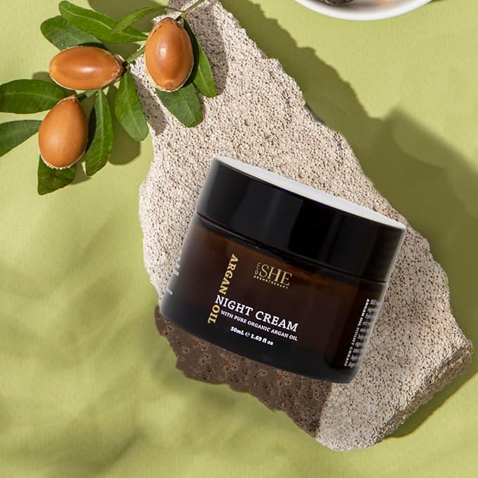 SHE Aromatherapy Argan Oil Night Cream 1.69fl oz - Nourishing and Hydrating, Smooths, Soothes and Softens, Organic Argan Oil, Vitamin E. Australian Made.