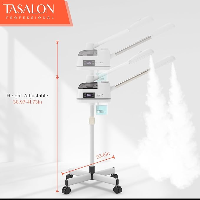 TASALON 2 in 1 Professional Facial Steamer on Wheels -with Ozone and Hot & Cold Mist, Ionic Facial Steamer Kit for Facial Deep Cleaning and Moisturize, SPA & Home, Ozone Face Humidifier (White)